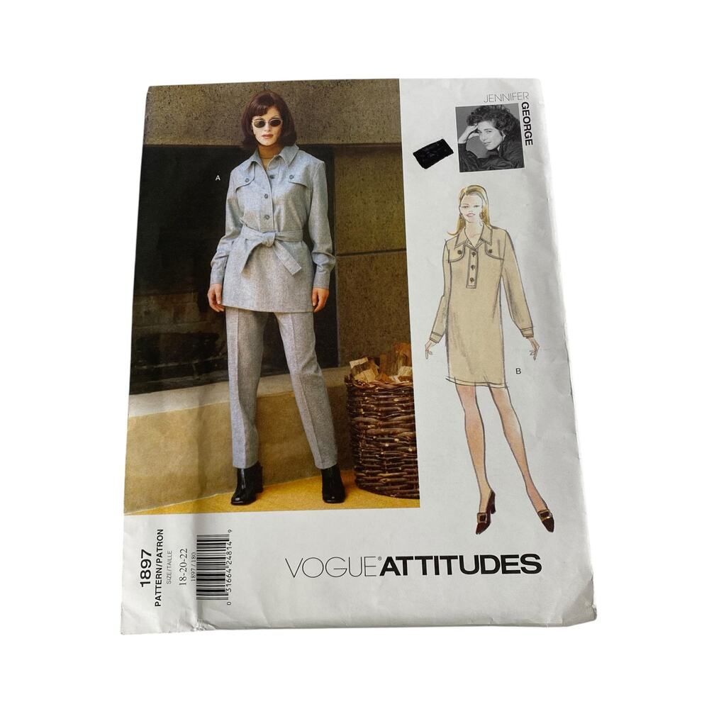 Vogue Attitudes 1897 Jennifer George Dress Tunic Pants Pattern 18 20 22 UNCUT